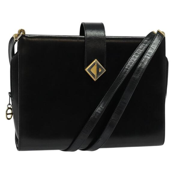 DIOR Shoulder Bag Leather Black Gold - Picture 1 of 12